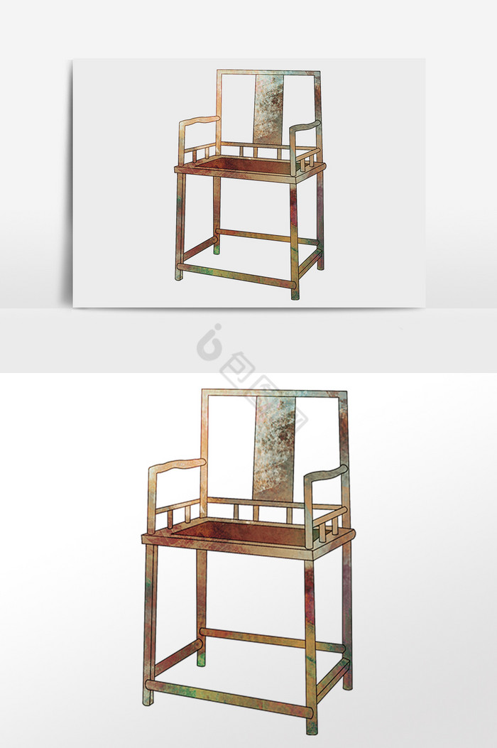 古风家具凳子木质椅子插画图片