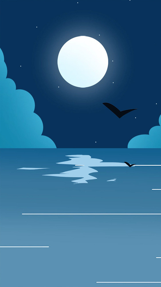 蓝色寂静海边夜晚动态图