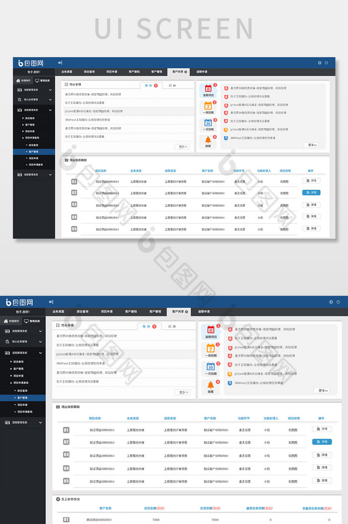 蓝色科技类金融系统客户待办详情网页界面图片图片