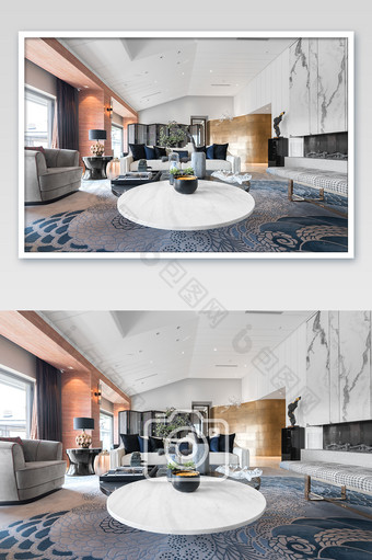 新中式高雅大气的客厅家居摄影图图片
