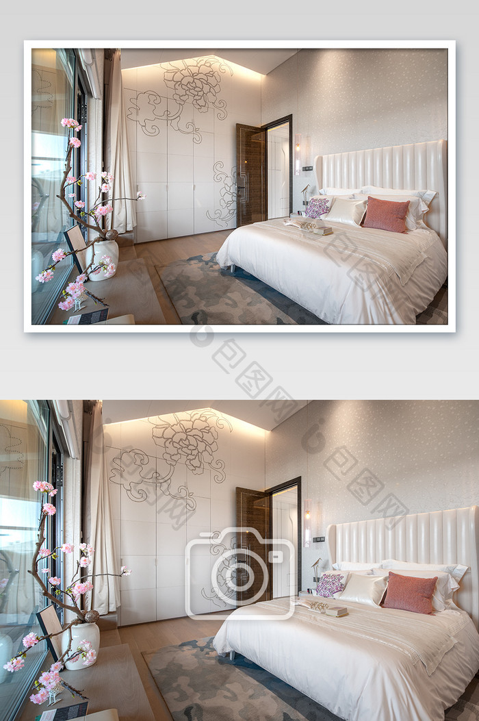 粉色浪漫新中式卧室家居摄影图