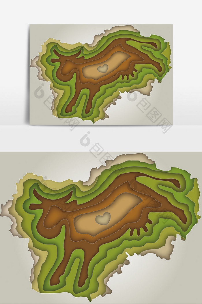 剪纸风奶牛形象元素