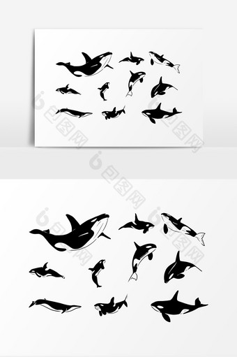 海洋鲸鱼剪影黑色卡通元素图片