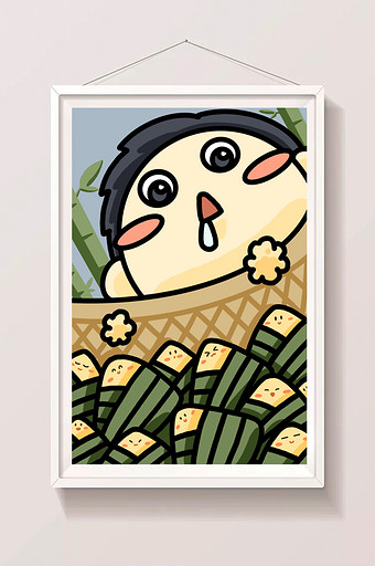 可爱卖萌端午节吃粽子插画图片