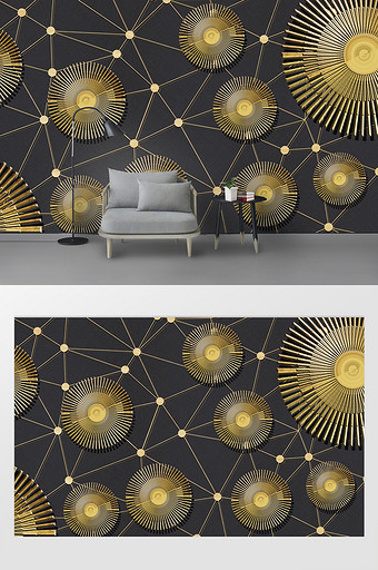 现代个性抽象金色几何线条晶瓷电视背景墙图片