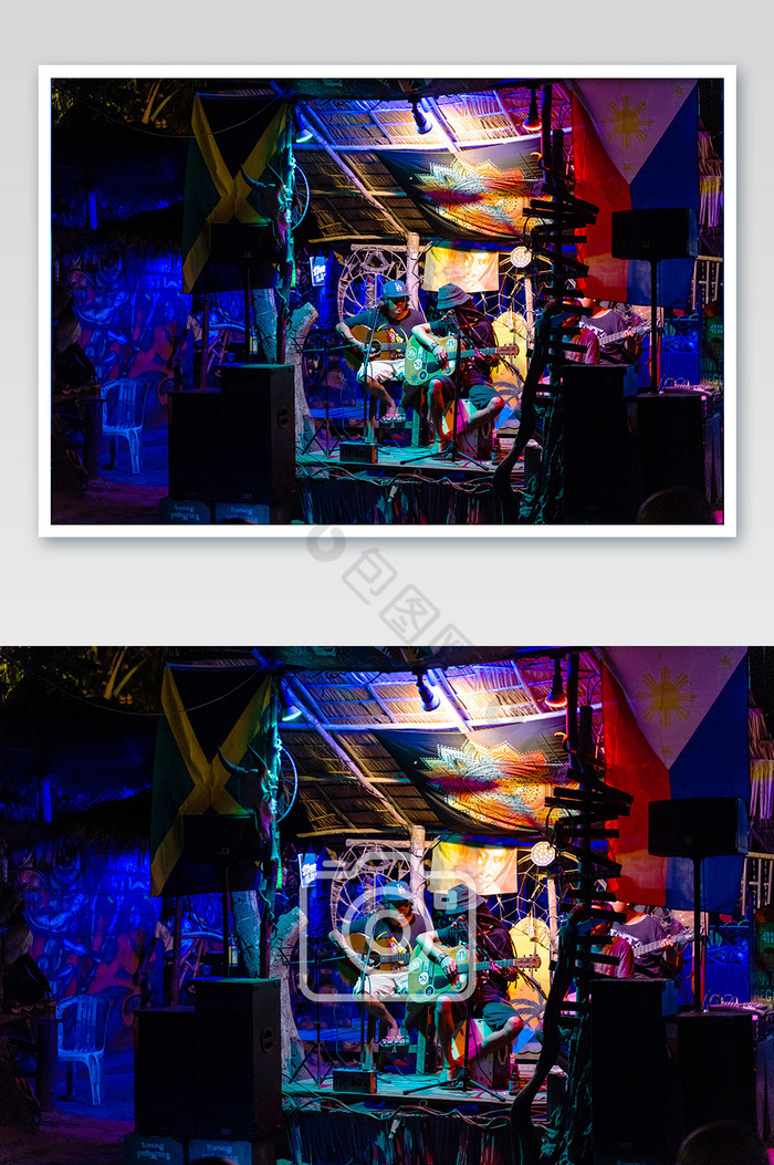 东南亚沙滩酒吧音乐歌手弹唱摄影图图片图片