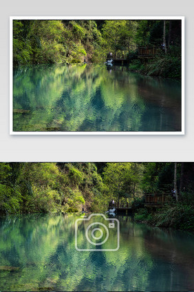 青山绿水清澈碧绿湖水景观台风景图