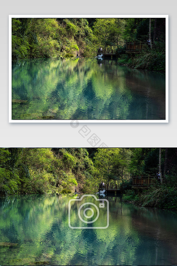 青山绿水清澈碧绿湖水景观台风景图