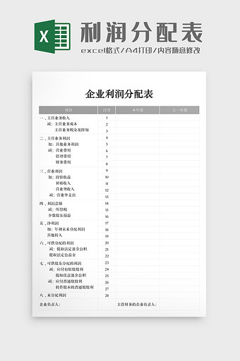 利润分配表Excel模板图片