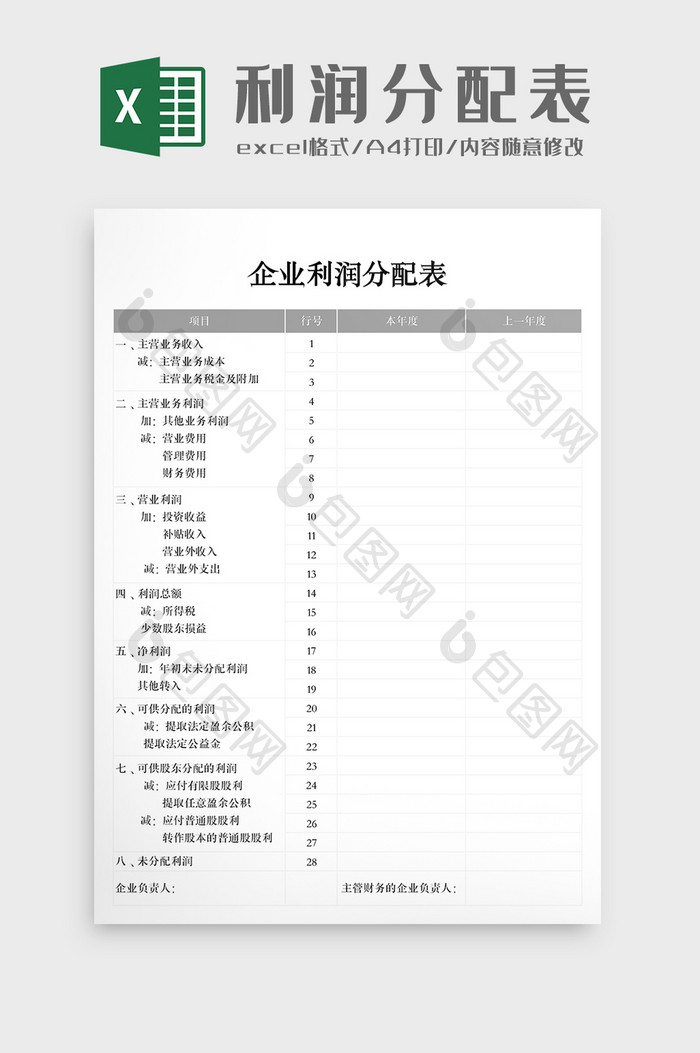 利润分配表Excel模板