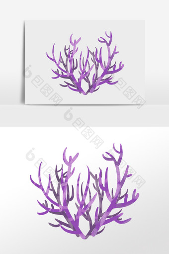 手绘卡通海洋生物紫色珊瑚插画图片