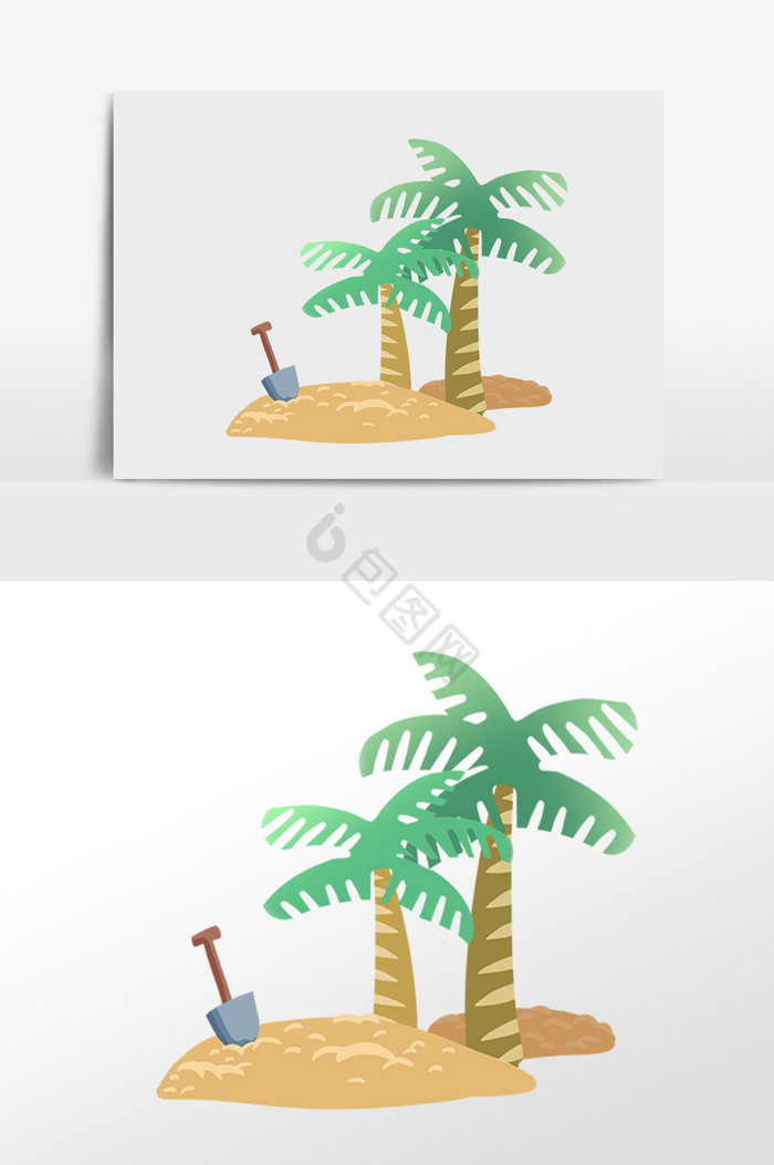 夏季海滩旅游椰树沙子插画图片