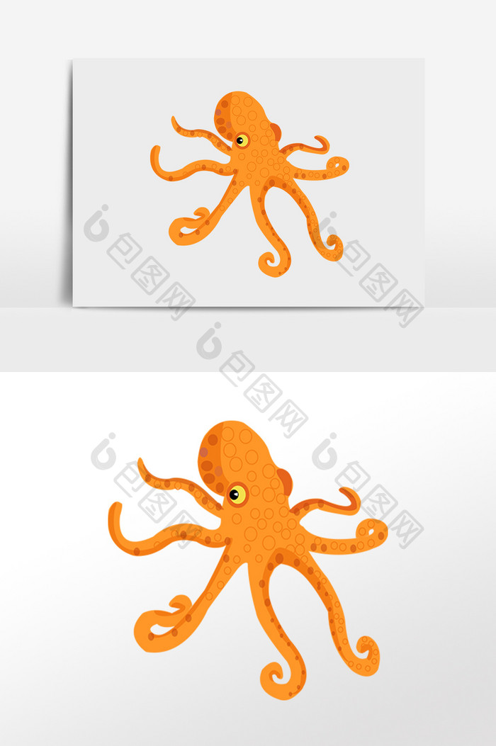 手绘卡通海洋生物黄色章鱼插画