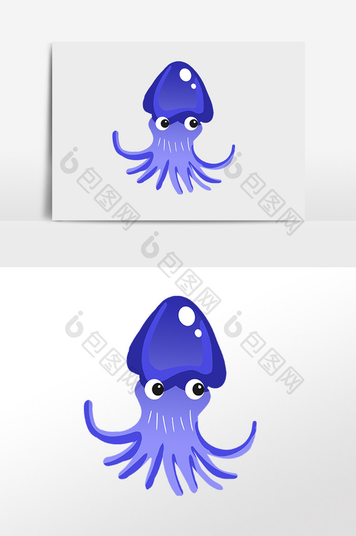 手绘卡通海洋生物蓝色章鱼插画