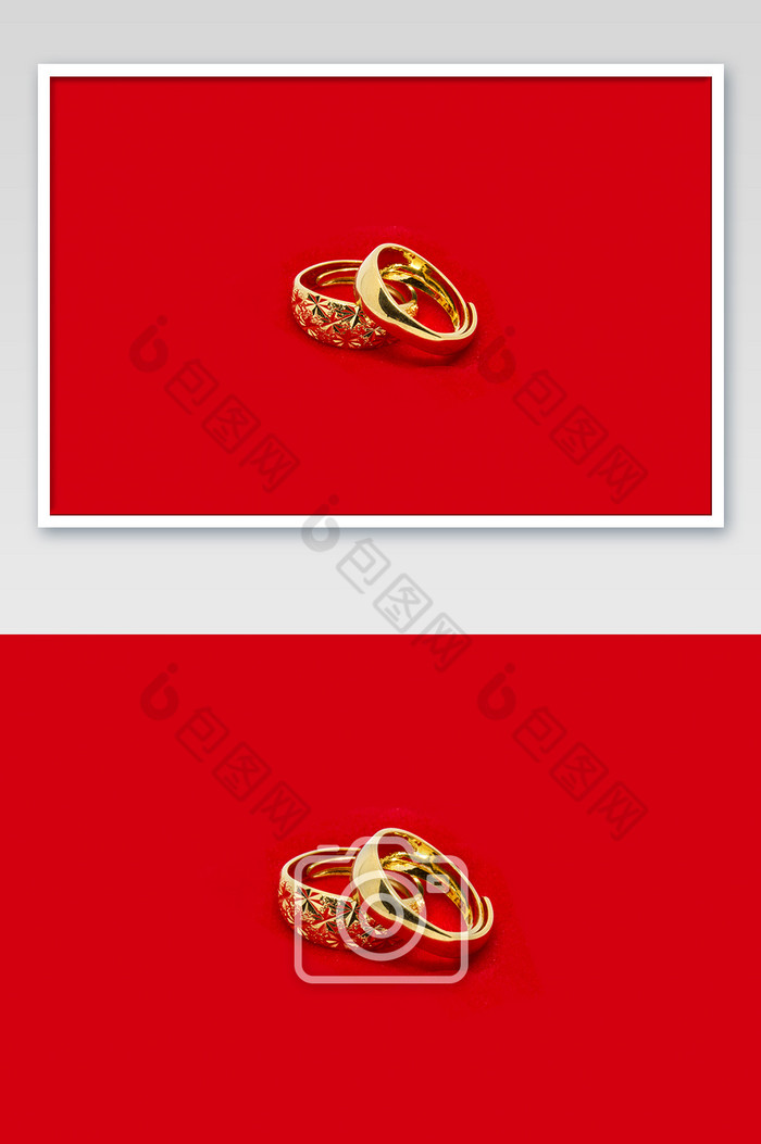红色结婚传统黄金戒指摄影图片图片
