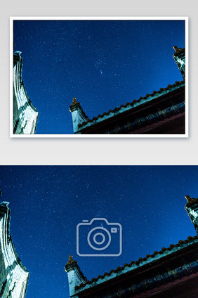 乡村老宅马头墙星空摄影图
