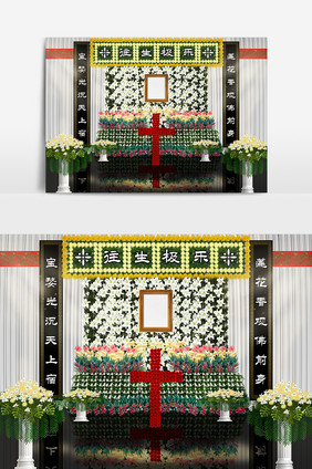 现代简约西式花艺基督教徒追悼会灵堂效果图