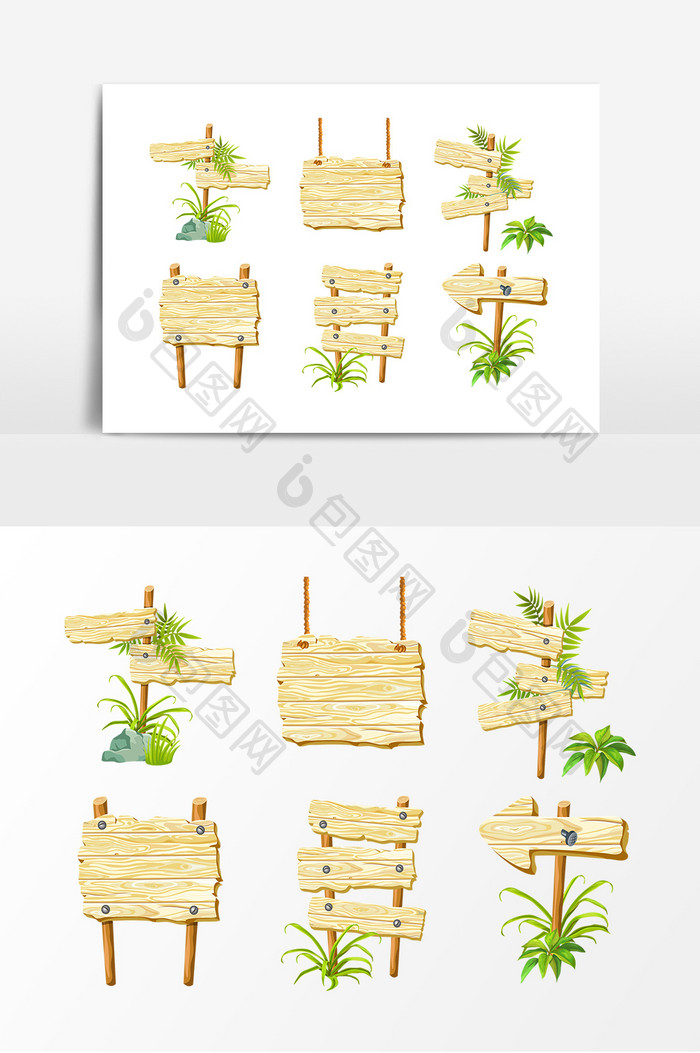 手绘木质指示牌设计素材