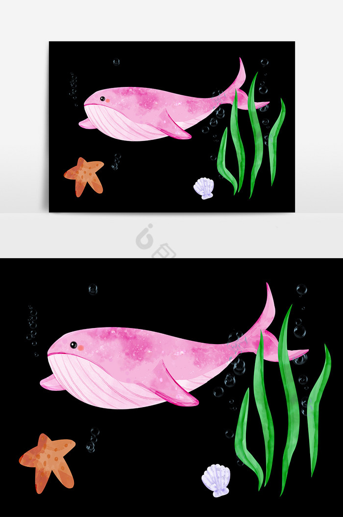 世界海洋日梦幻鲸鱼与海星海草和贝壳图片