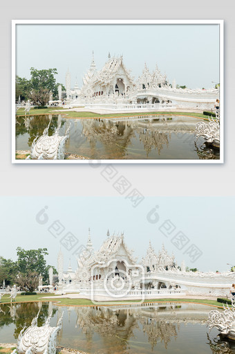 泰国白色庙宇河边摄影图片