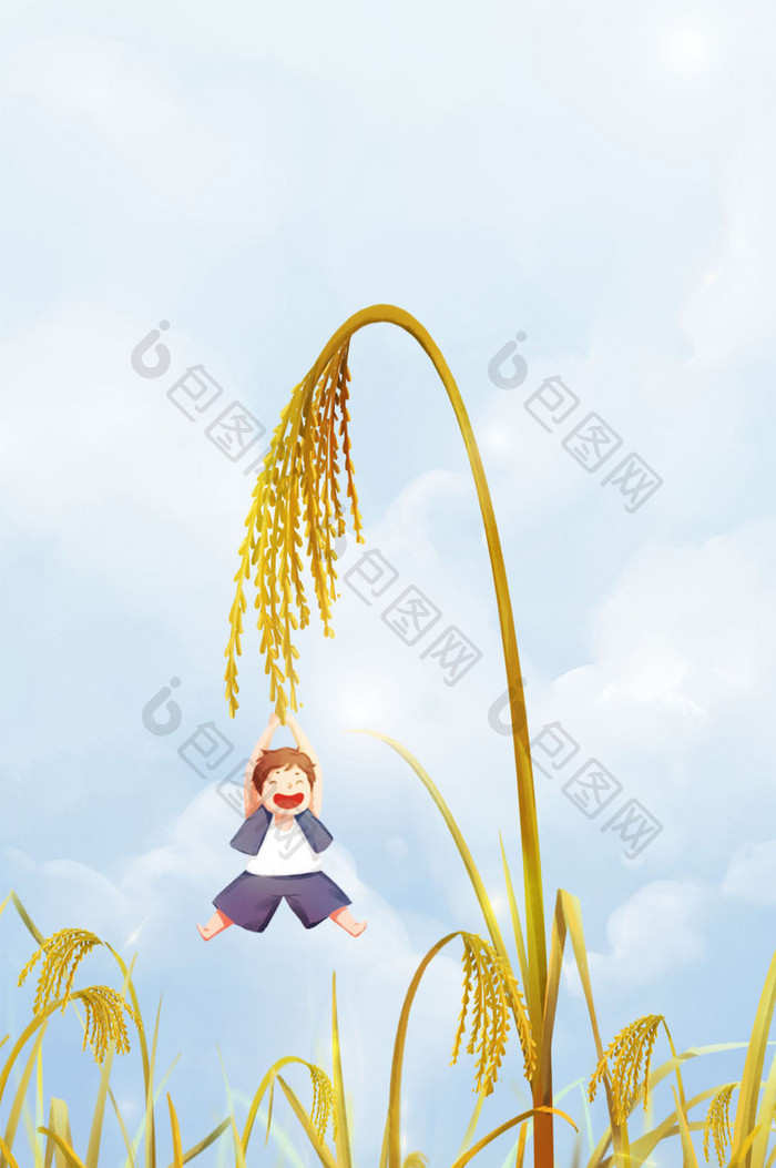 黄色稻田稻子成熟gif插画