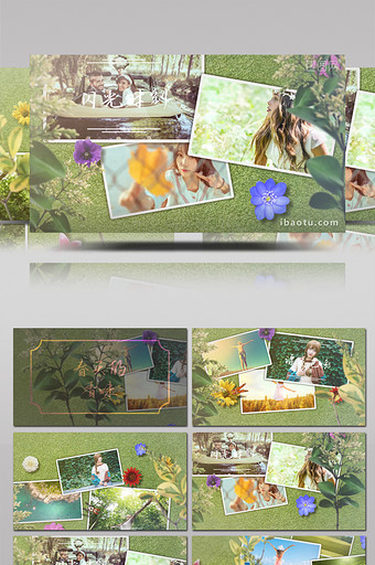 春天的香味草地上鲜花绿树照片展示AE模板图片