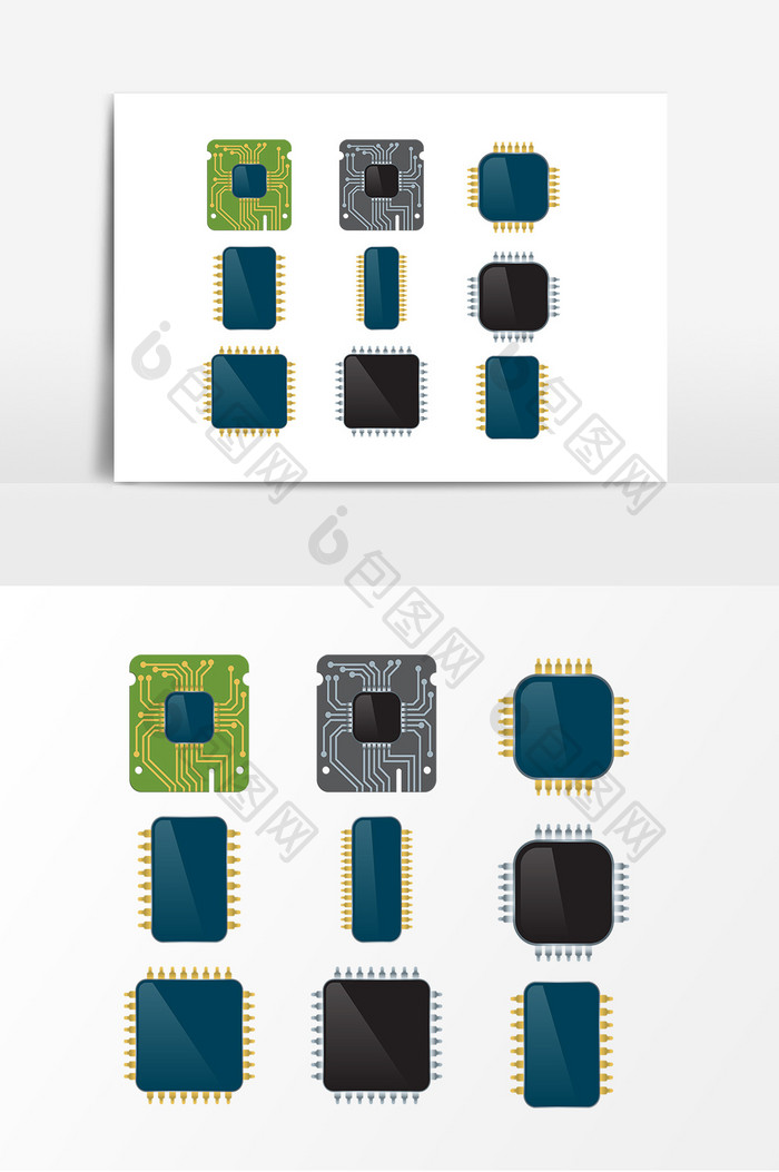 手绘芯片电路板矢量素材