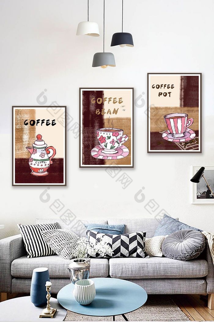 简欧复古咖啡豆咖啡杯英文咖啡馆装饰画图片图片