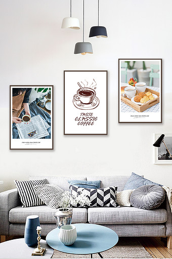 北欧风小清新咖啡面包英文咖啡馆装饰画图片