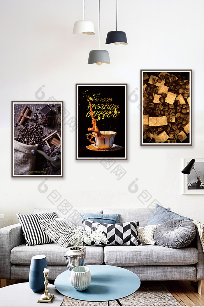 简欧高端大气黑金咖啡杯咖啡豆咖啡馆装饰画图片图片