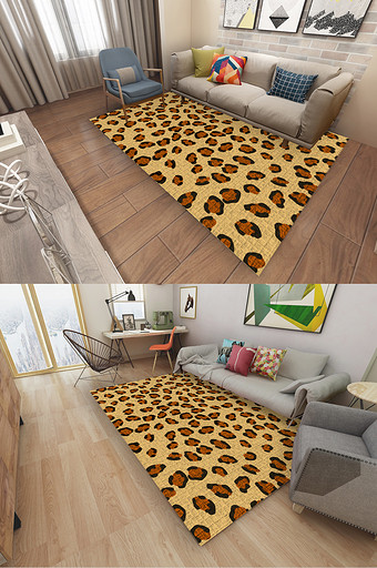 现代棕色豹纹绒布材质地毯图片