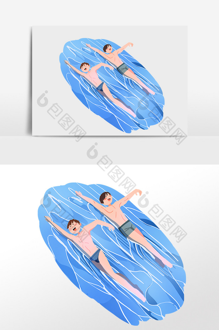 手绘水上运动游泳比赛人物插画