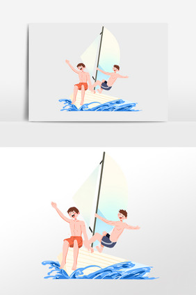 水上运动戏水坐帆船男孩插画