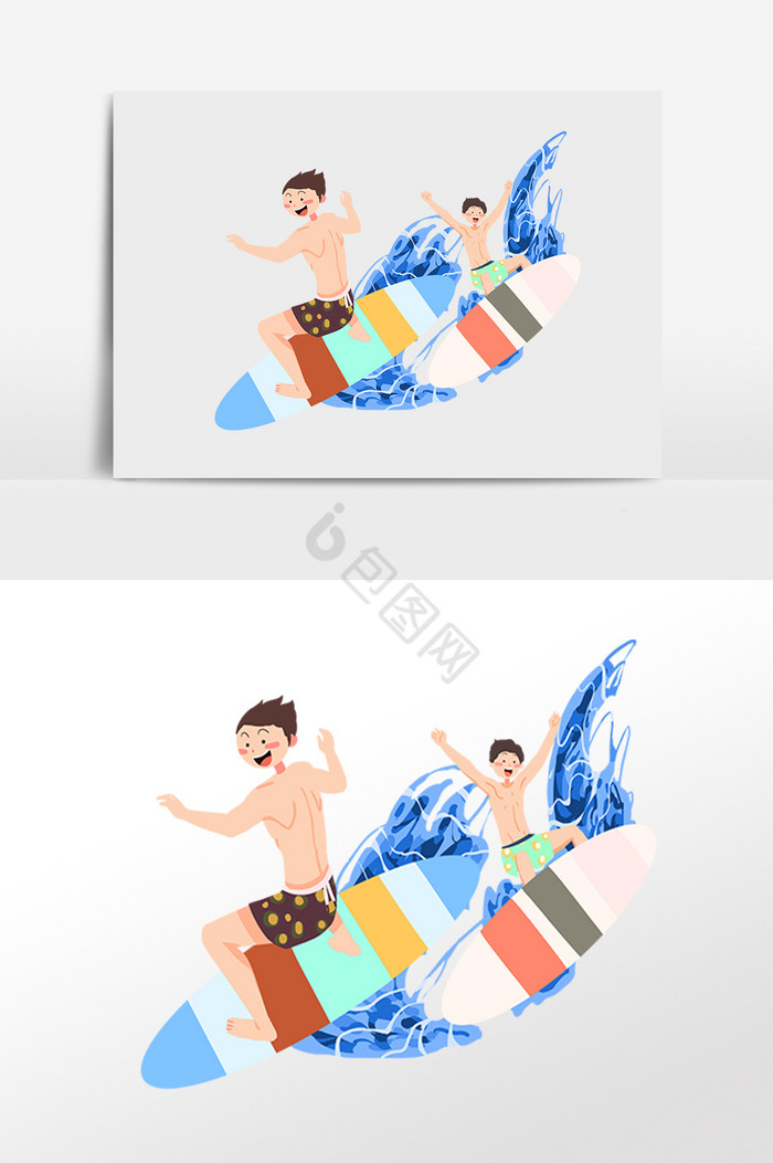水上运动戏水冲浪男孩插画图片