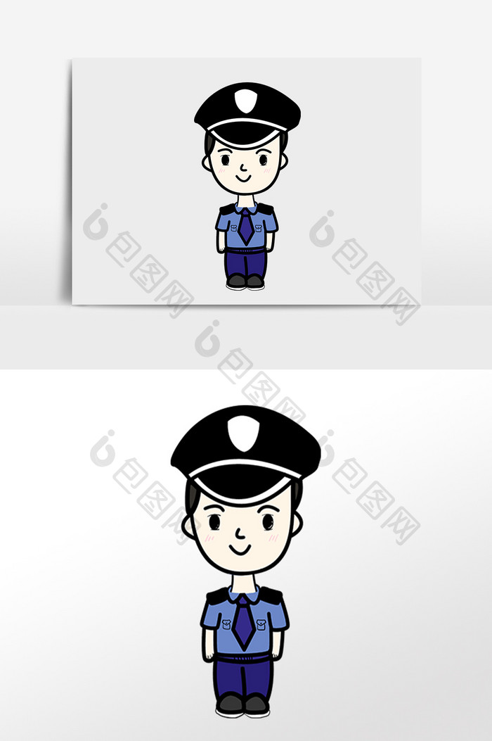 手绘卡通人民警察警务人员插画