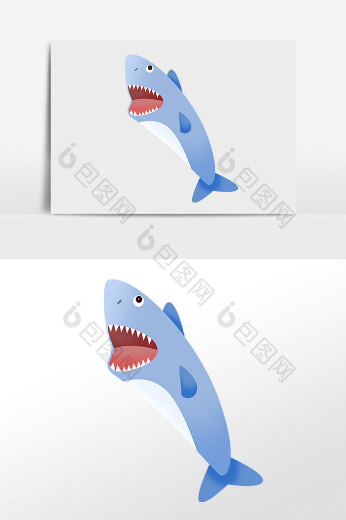 手绘海洋生物水生物蓝色鲨鱼插画