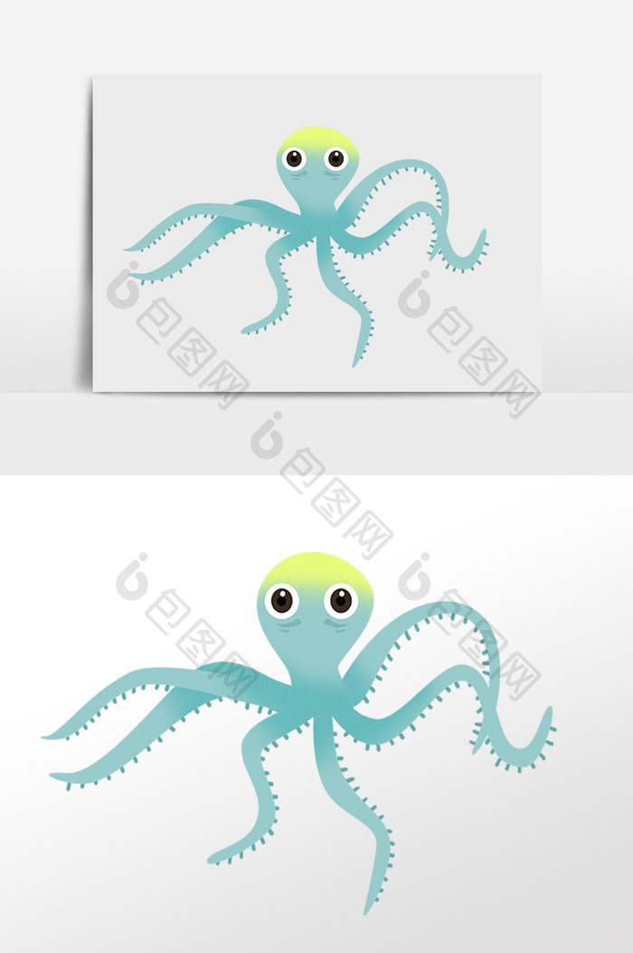 手绘海洋生物水生物绿色章鱼插画