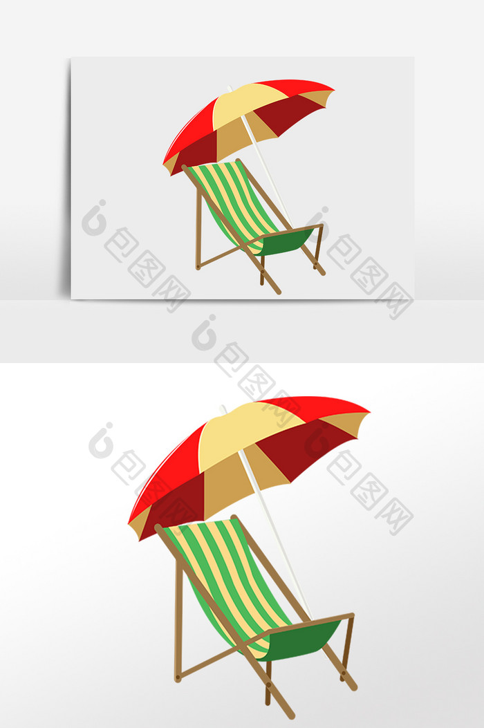 夏季海滩旅游绿色躺椅插画