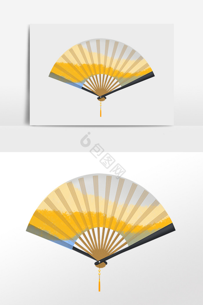 炎热夏天扇风折扇插画图片