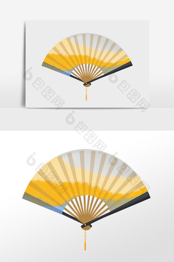 手绘炎热夏天扇风折扇插画图片