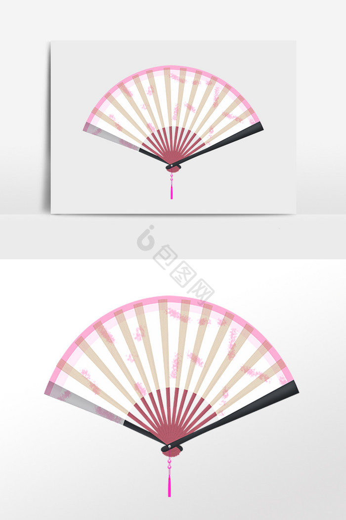 炎热夏天扇风折扇扇子插画图片