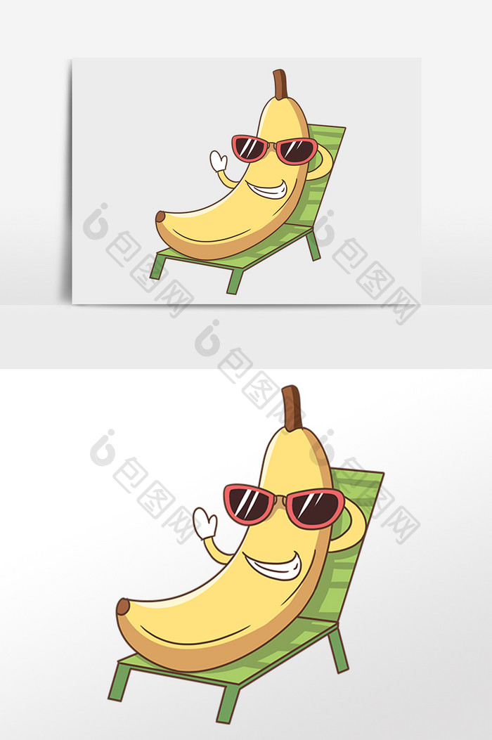 手绘夏季美味新鲜水果卡通香蕉插画