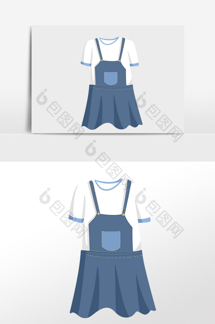 手绘夏季衣服服装女孩小裙插画