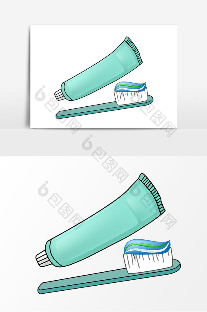 手绘牙膏牙刷矢量元素