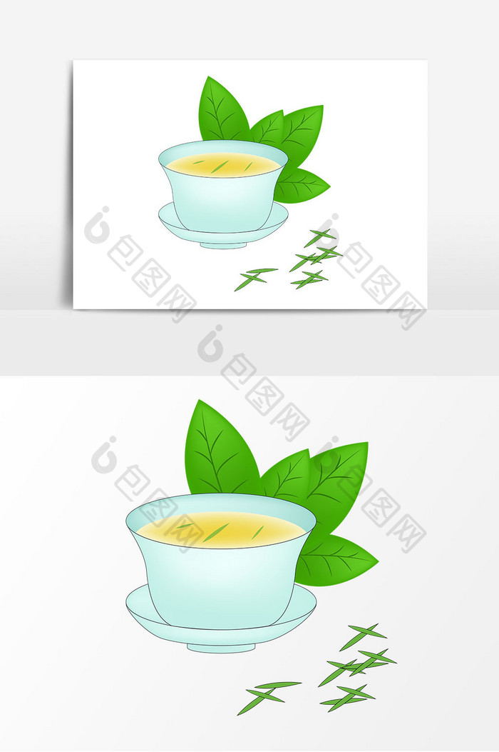 手绘茶叶茶杯元素设计