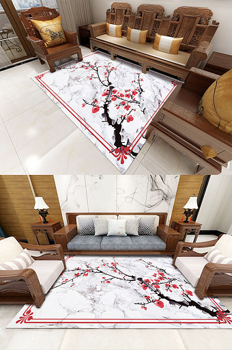 新中式手绘梅花地毯背景图片