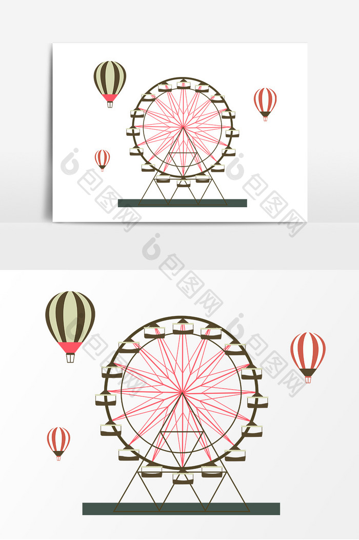 卡通儿童节游乐园摩天轮热气球矢量元素