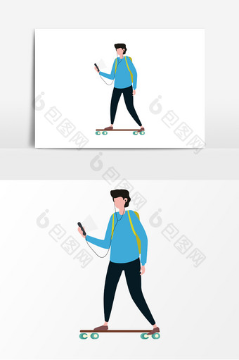 年轻人手机滑板元素图片