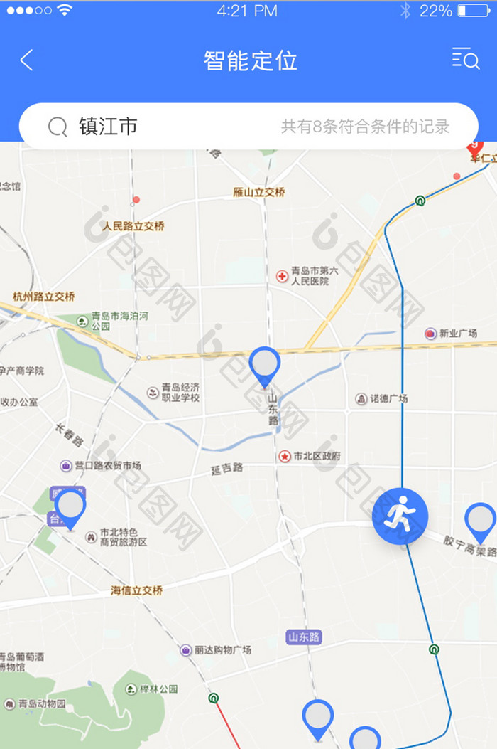 蓝色简约扁平地图搜索页app界面