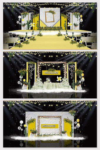 小清新砖墙黄色婚礼效果图图片